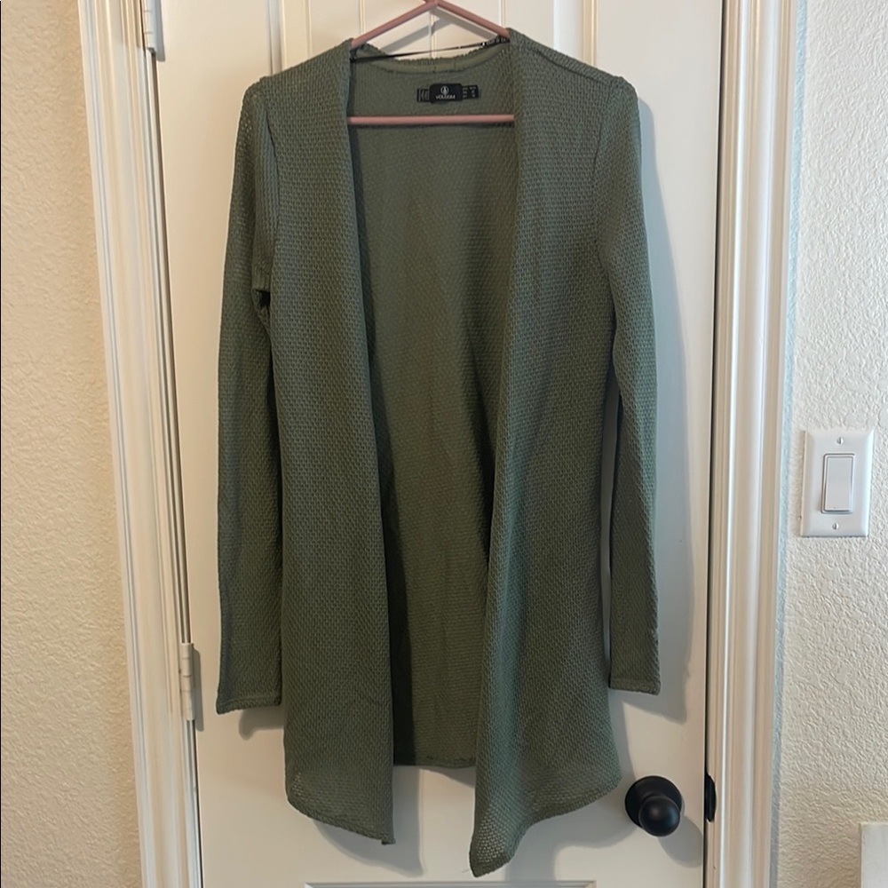 Volcom Green Cardigan Sweater Lightweight Open Front